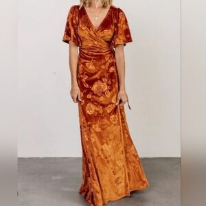 BALTIC BORN Danielle Velvet Floral Embossed Wrap Style Maxi Dress